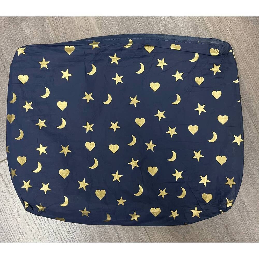 NEW HI LOVE TRAVEL women's zipper pouch in matte navy gold